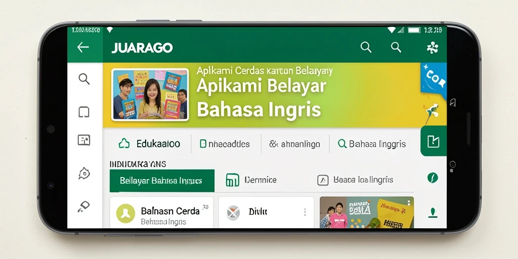 Tampilan antarmuka JUARAGO yang menarik untuk Belajar Bahasa Inggris.
