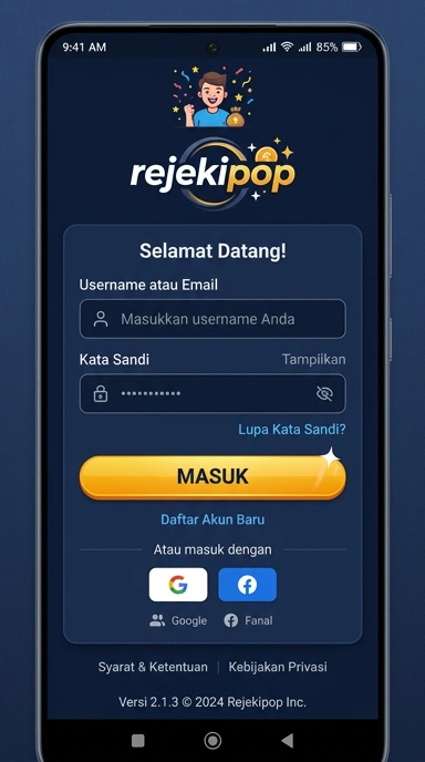 Tampilan halaman login rejekipop