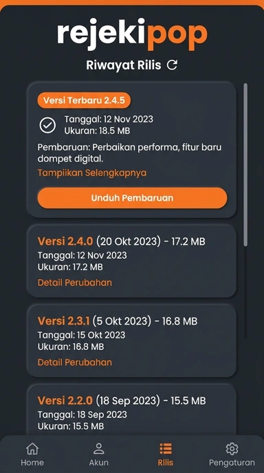 Tampilan riwayat versi rejekipop